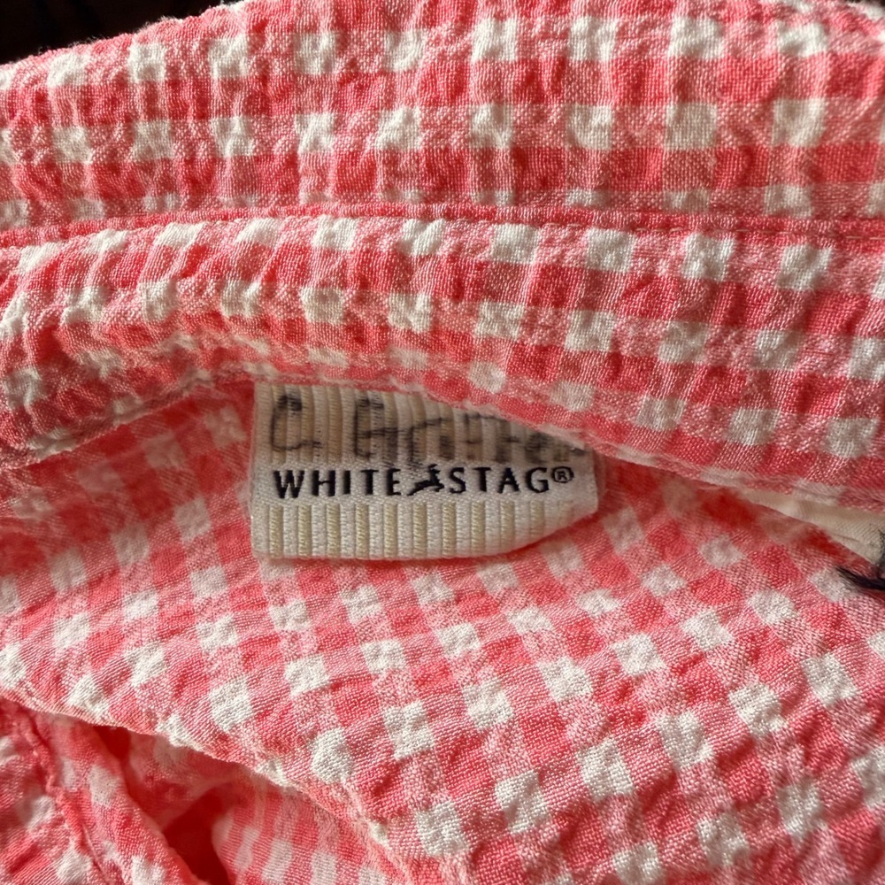 White Stag Button Up Shirt Wmn M Pink Gingham Seersucker Cottagecore Boho Retro - Picture 5 of 5